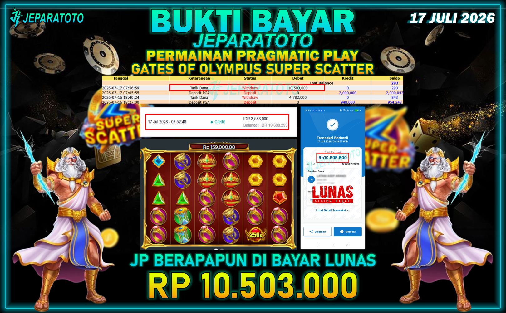 BUKTI KEMENANGAN MEMBER JEPARATOTO I GATES OF OLYMPUS SUPER SCATTER