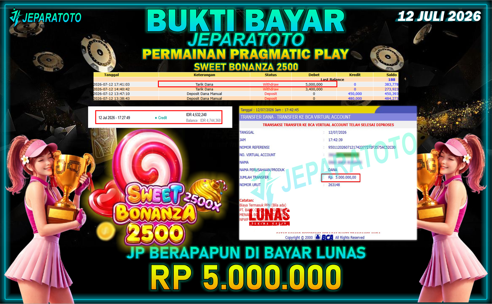 BUKTI KEMENANGAN MEMBER JEPARATOTO I SWEET BONANZA 2500