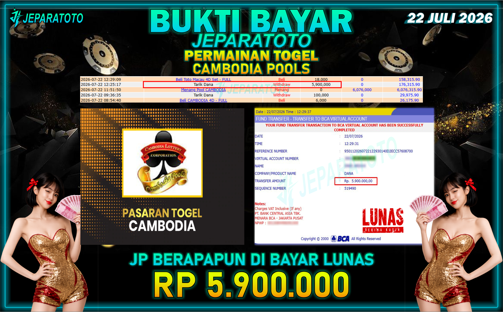BUKTI KEMENANGAN MEMBER JEPARATOTO I CAMBODIA POOLS
