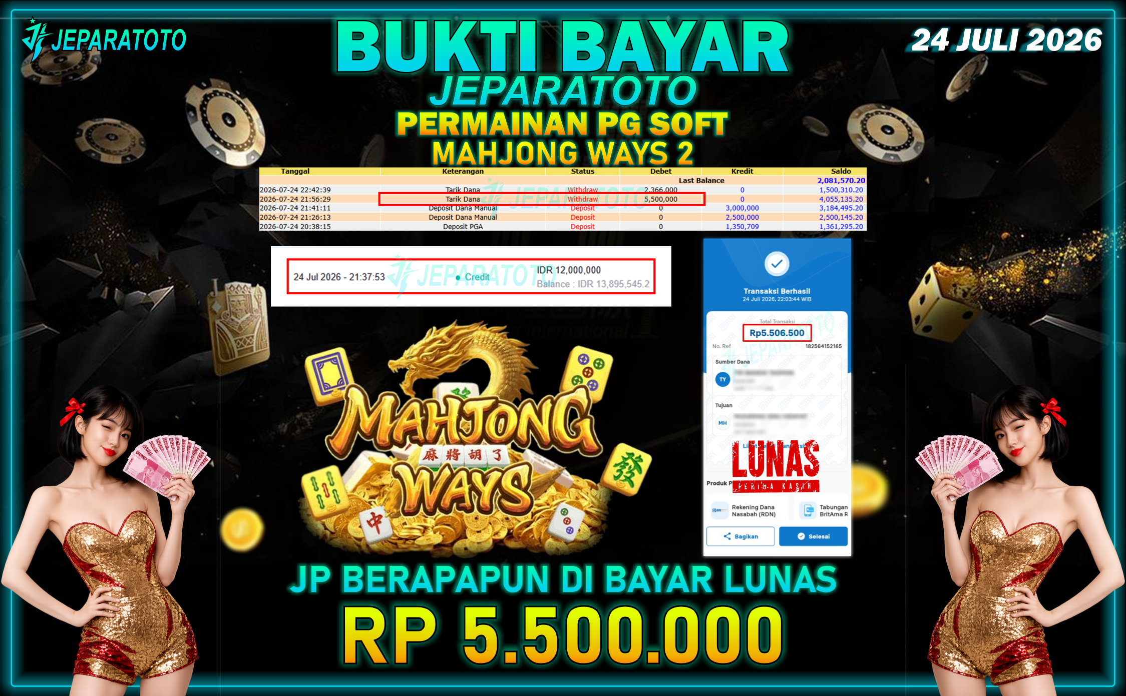 BUKTI KEMENANGAN MEMBER JEPARATOTO I MAHJONG WAYS 2