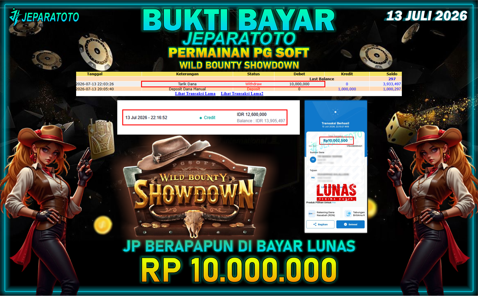 BUKTI KEMENANGAN MEMBER JEPARATOTO I WILD BOUNTY SHOWDOWN