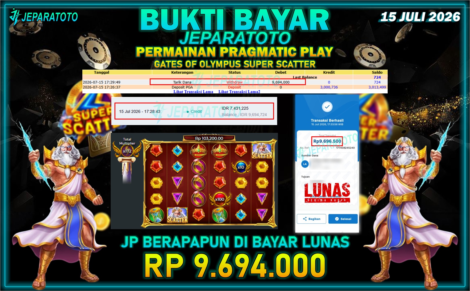 BUKTI KEMENANGAN MEMBER JEPARATOTO I GATES OF OLYMPUS SUPER SCATTER