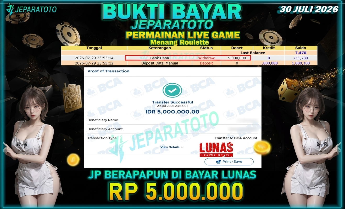 BUKTI KEMENANGAN MEMBER JEPARATOTO I ROULETTE