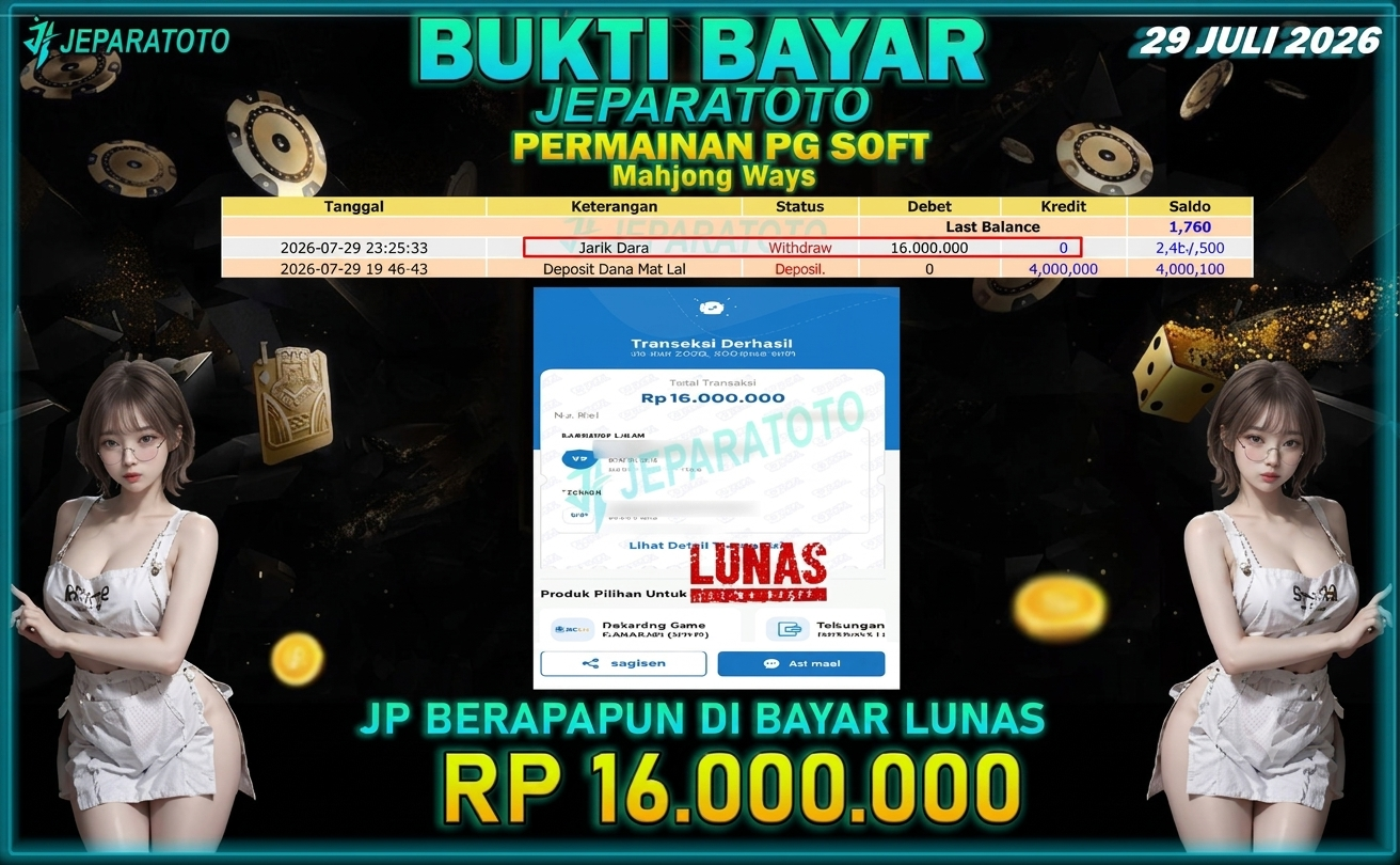 BUKTI KEMENANGAN MEMBER JEPARATOTO I MAHJONG WAYS