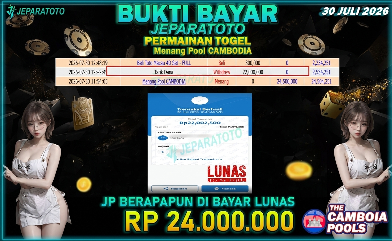 BUKTI KEMENANGAN MEMBER JEPARATOTO I CAMBODIA POOLS