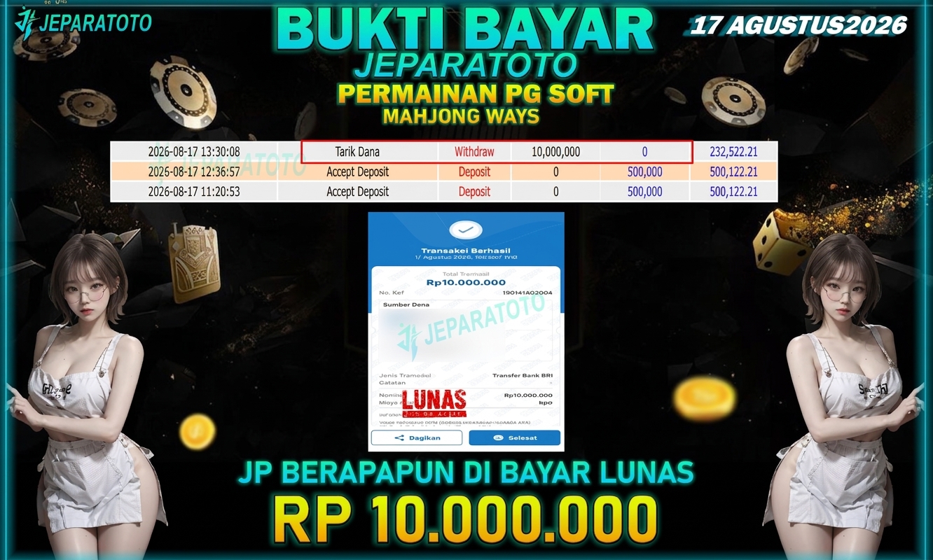 BUKTI KEMENANGAN MEMBER JEPARATOTO I MAHJONG WAYS