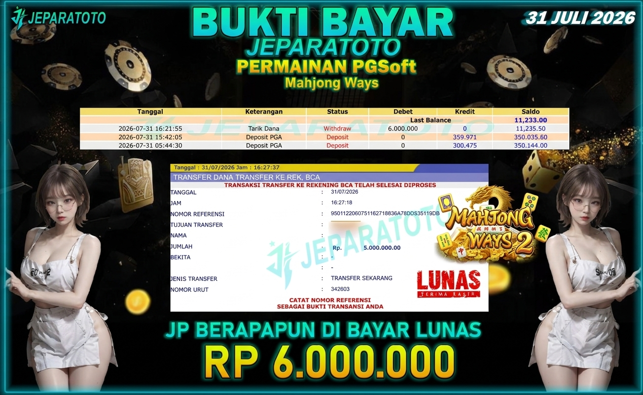 BUKTI KEMENANGAN MEMBER JEPARATOTO I MAHJONG WAYS