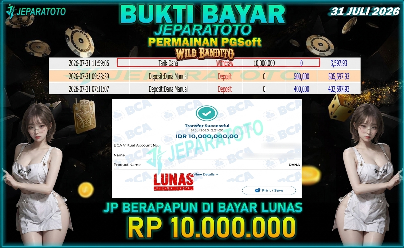 BUKTI KEMENANGAN MEMBER JEPARATOTO I WILD BANDITO