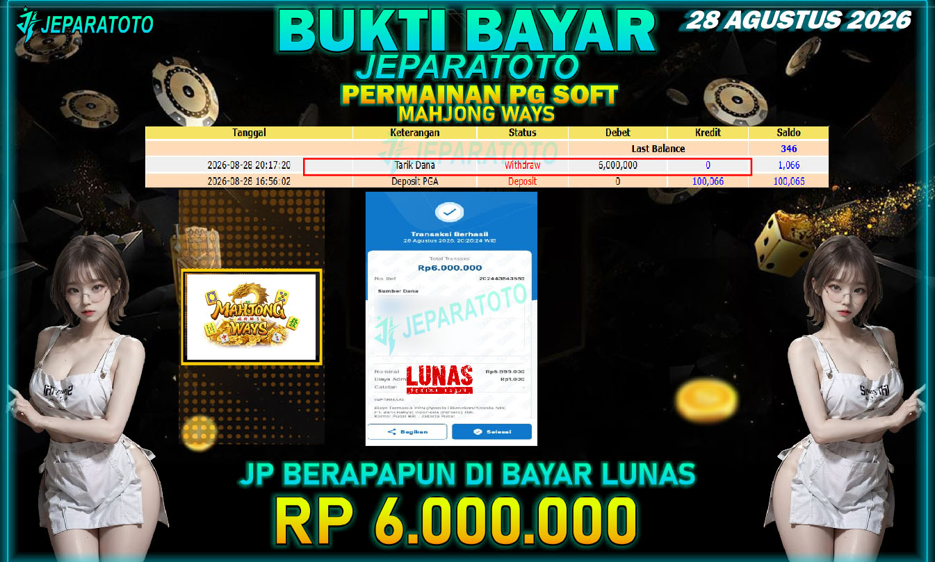 BUKTI KEMENANGAN MEMBER JEPARATOTO I MAHJONG WAYS