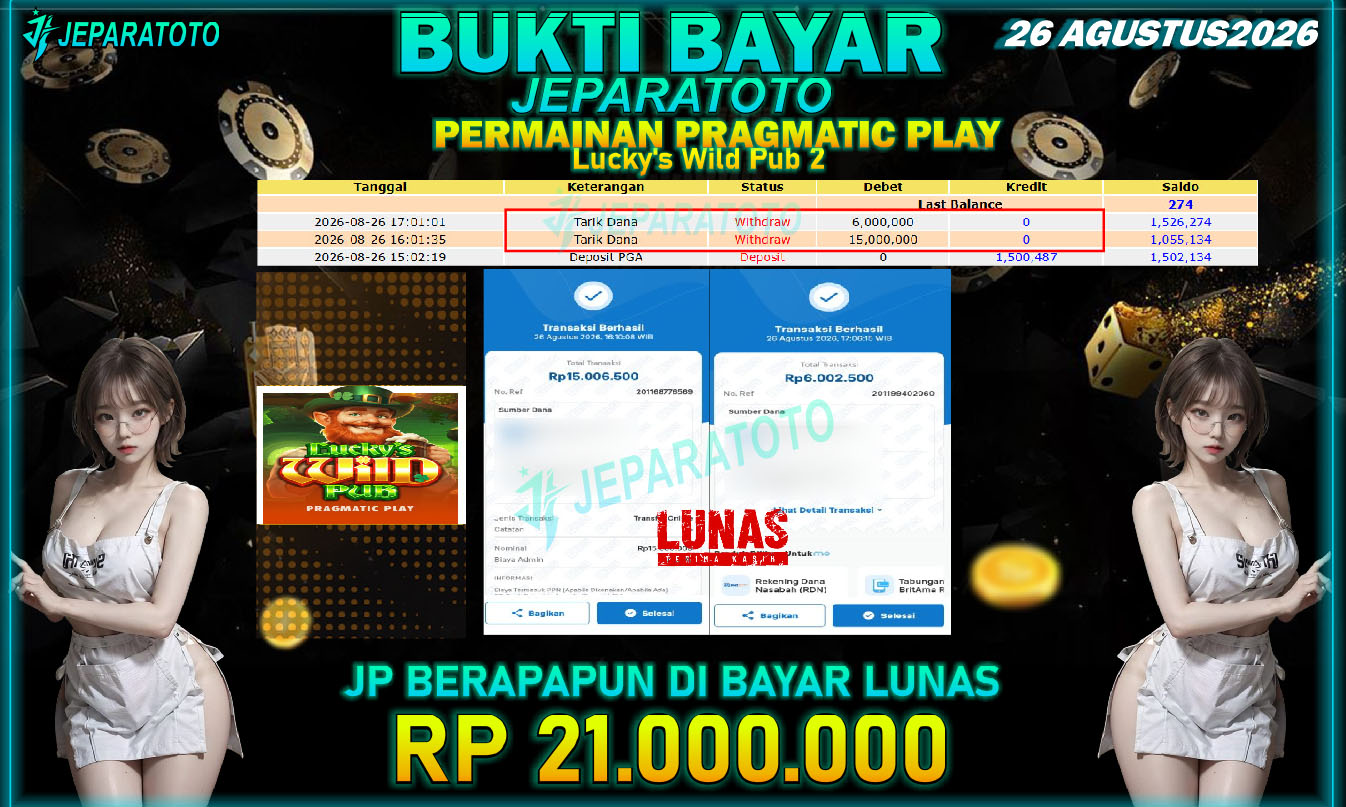 BUKTI KEMENANGAN MEMBER JEPARATOTO I luck,s WILD PUB 2