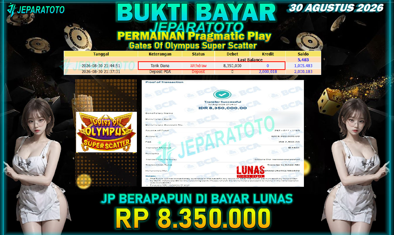 BUKTI KEMENANGAN MEMBER JEPARATOTO I GATES OF OLYMPUS SUPER SCATTER