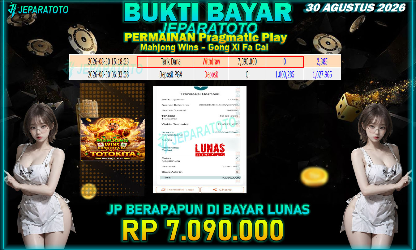 BUKTI KEMENANGAN MEMBER JEPARATOTO I MAHJONG WINS GONG XI FA CAI
