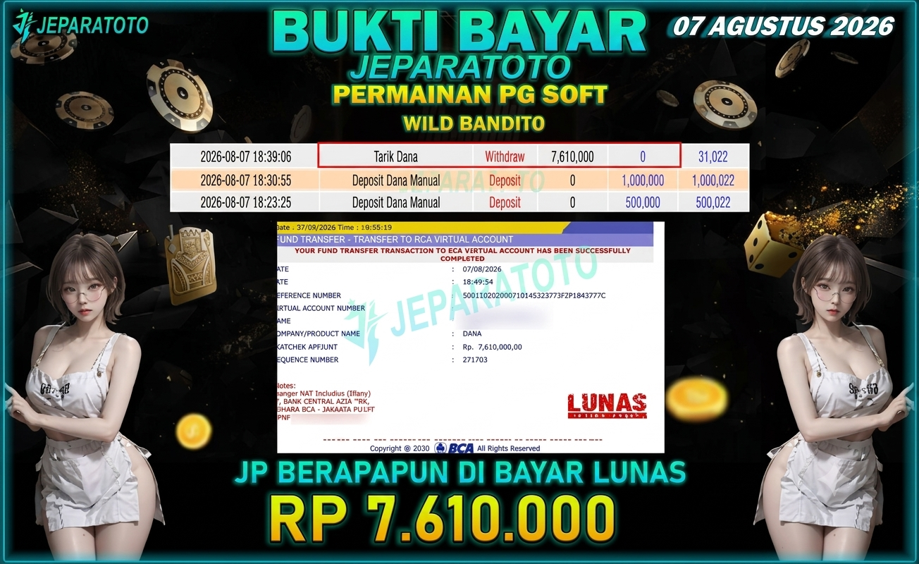 BUKTI KEMENANGAN MEMBER JEPARATOTO I WILD BANDITO