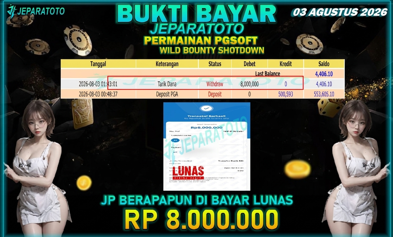 BUKTI KEMENANGAN MEMBER JEPARATOTO I WILD BOUNTY SHOTDOWN