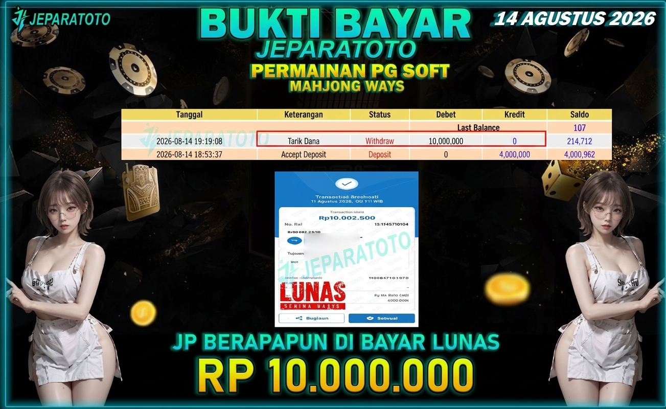 BUKTI KEMENANGAN MEMBER JEPARATOTO I MAHJONG WAYS