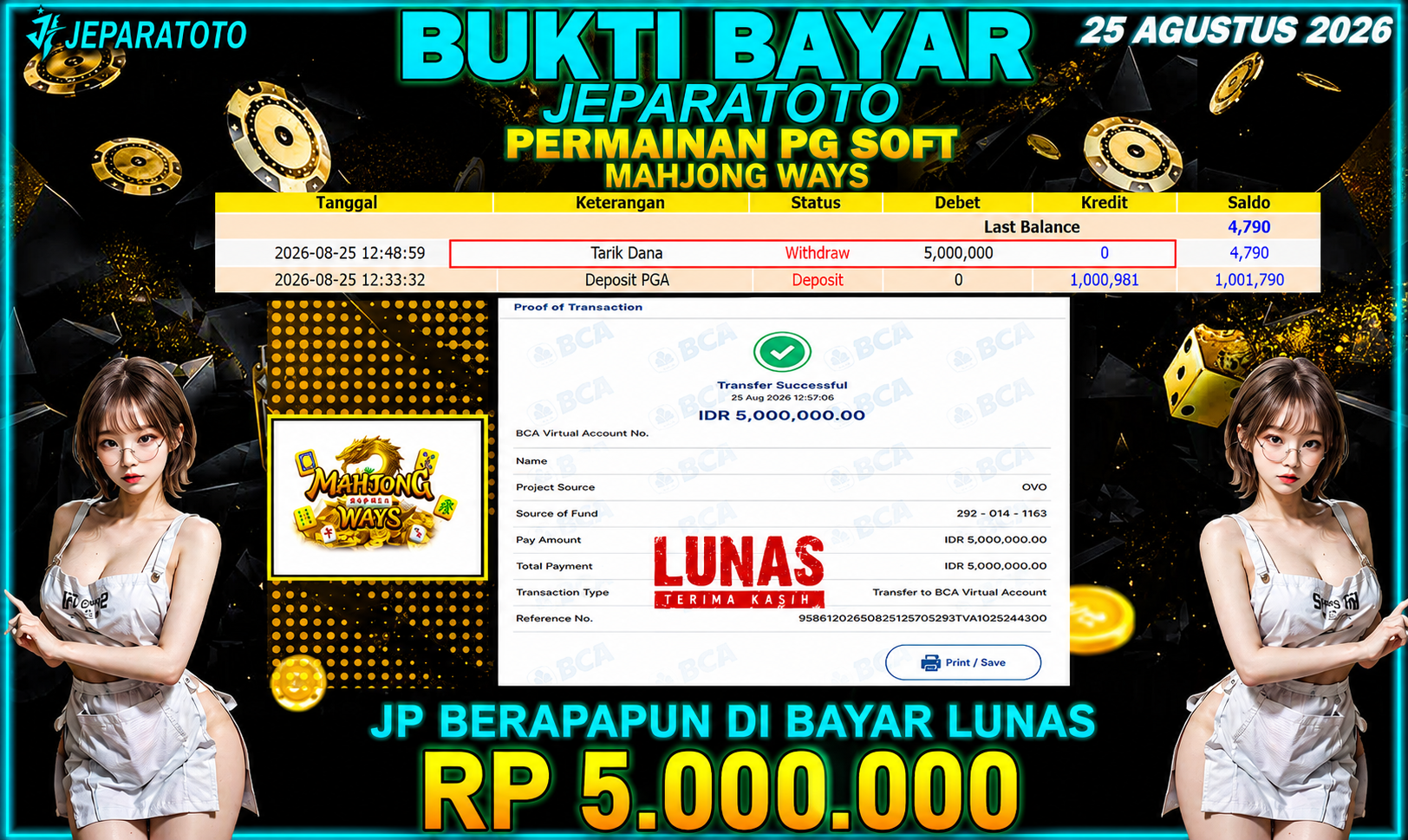 BUKTI KEMENANGAN MEMBER JEPARATOTO I MAHJONG WAYS