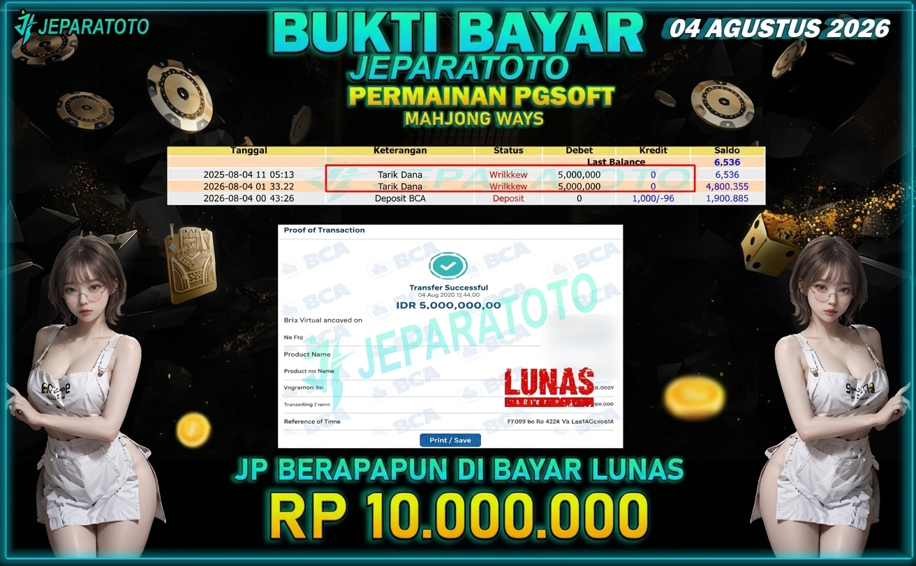 BUKTI KEMENANGAN MEMBER JEPARATOTO I MAHJONG WAYS