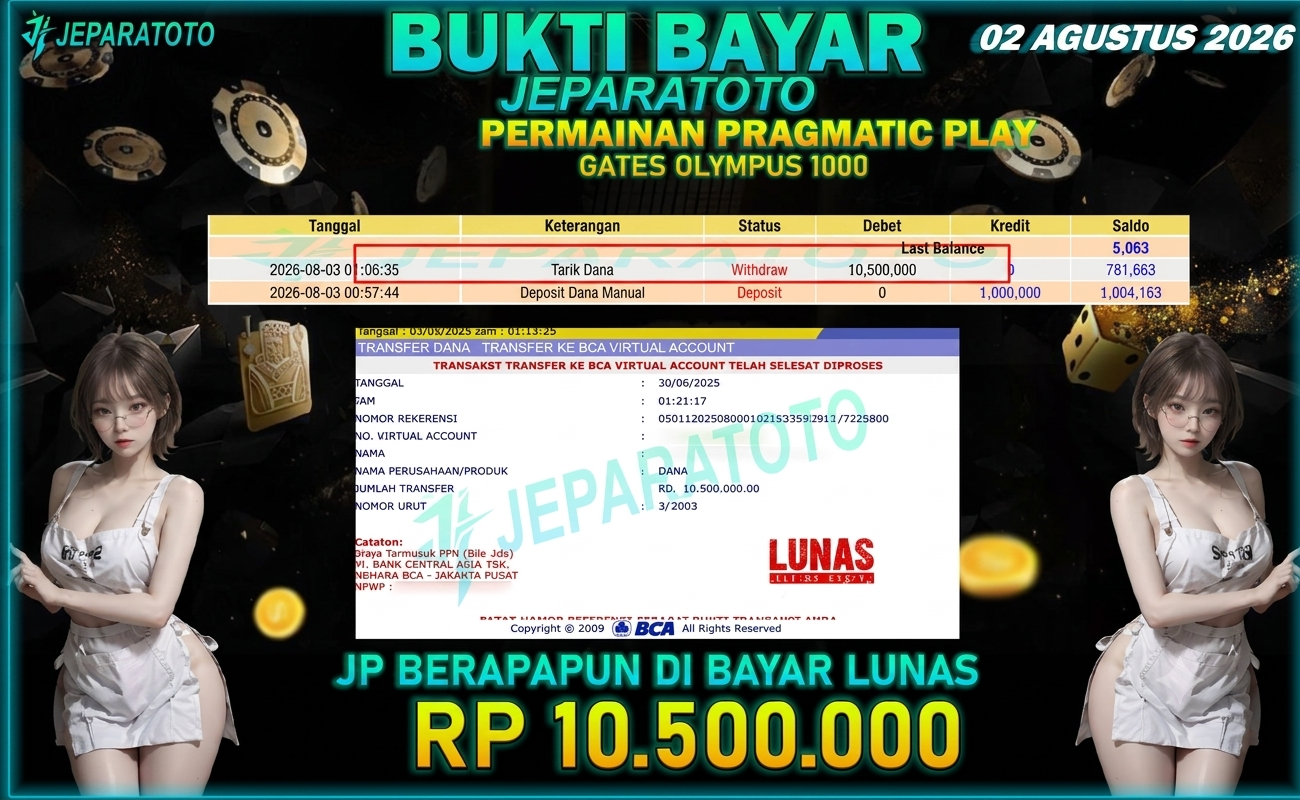 BUKTI KEMENANGAN MEMBER JEPARATOTO I GATES OLYMPUS 1000