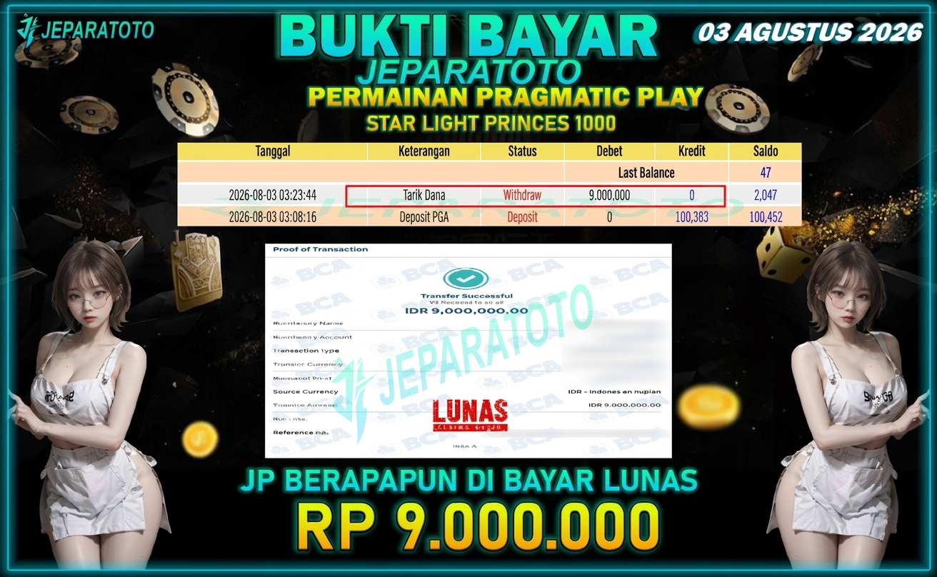 BUKTI KEMENANGAN MEMBER JEPARATOTO I STAR LIGHT PRINCESS 1000