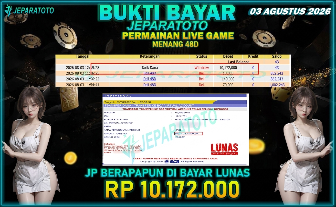 BUKTI KEMENANGAN MEMBER JEPARATOTO I MENANG 48D