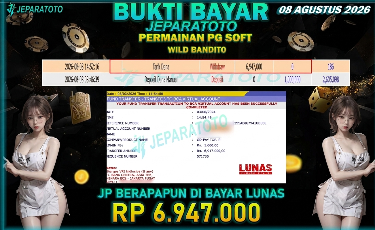 BUKTI KEMENANGAN MEMBER JEPARATOTO I WILD BANDITO