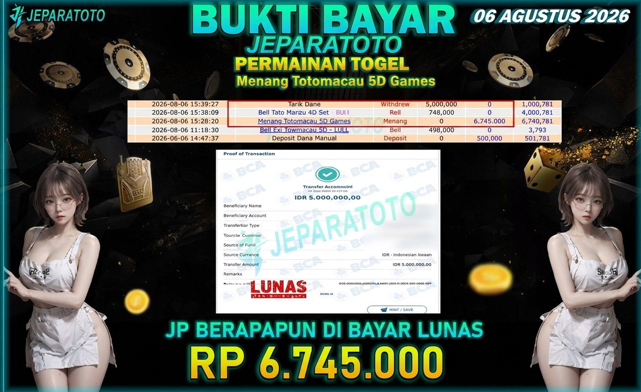 BUKTI KEMENANGAN MEMBER JEPARATOTO I MENANG TOTO MACAU 5D GAMES