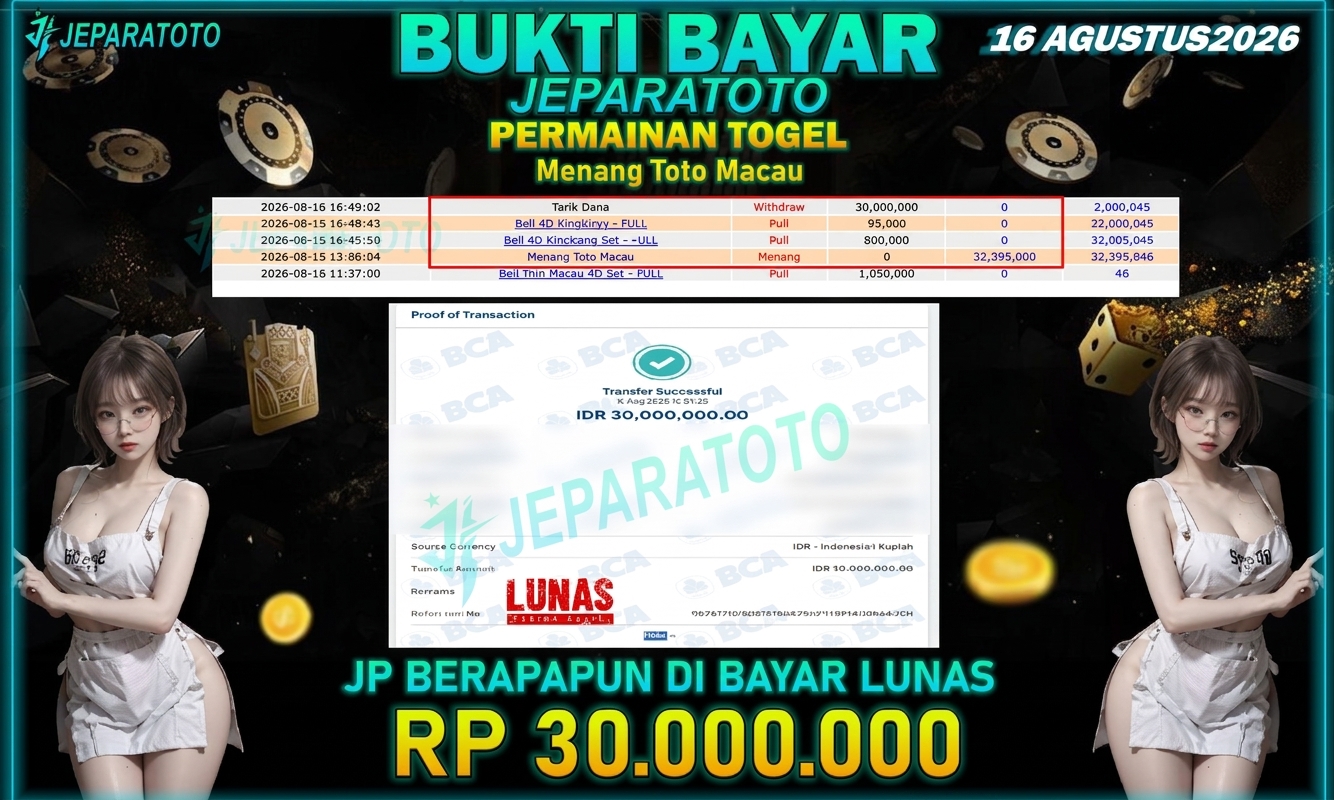 BUKTI KEMENANGAN MEMBER JEPARATOTO I MENANG TOTO MACAU