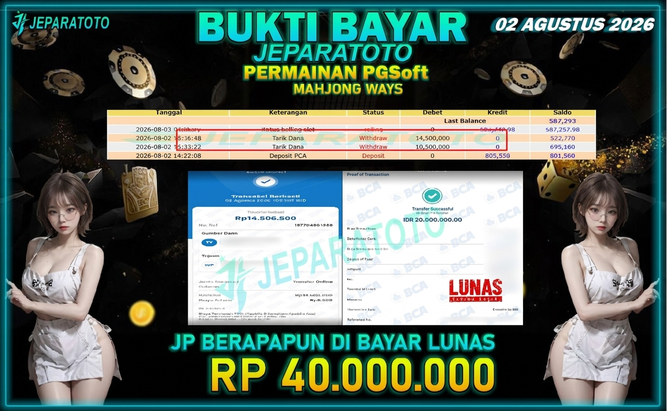 BUKTI KEMENANGAN MEMBER JEPARATOTO I MAHJONG WAYS