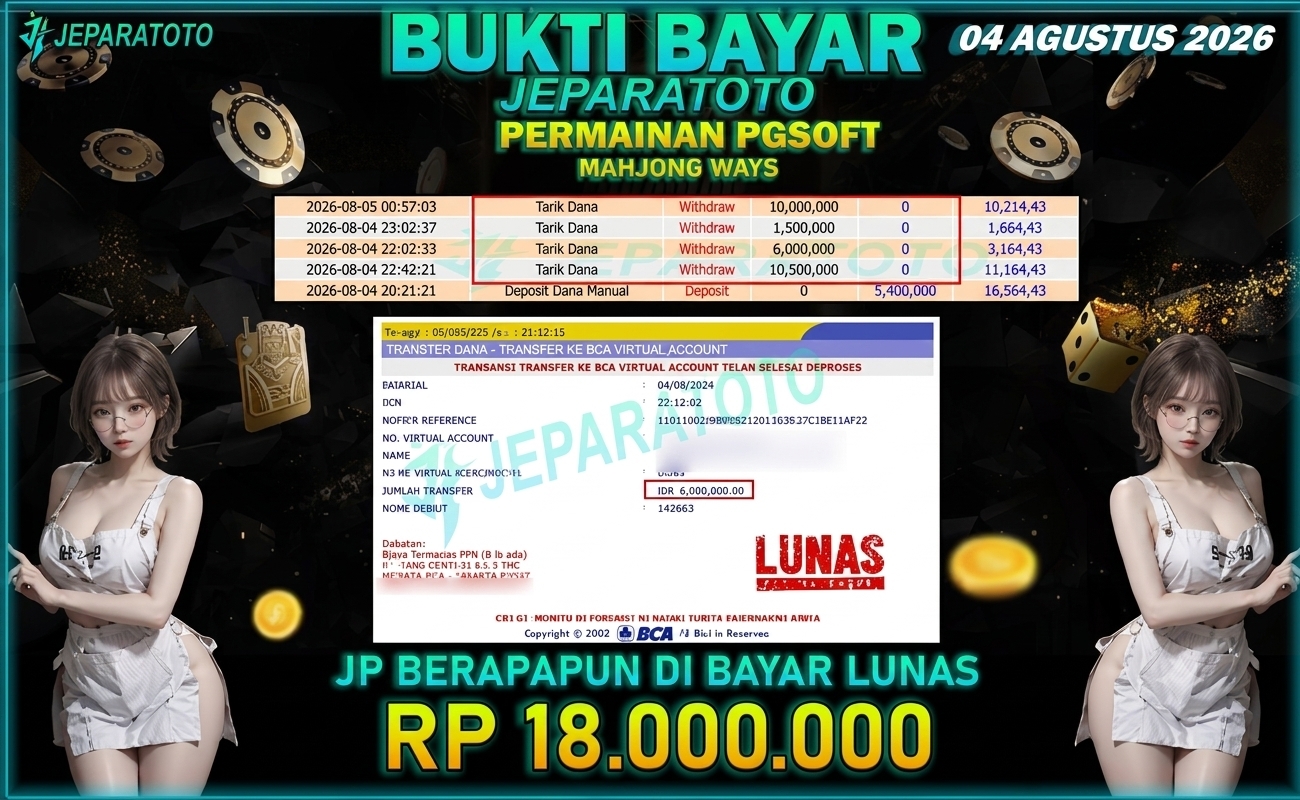 BUKTI KEMENANGAN MEMBER JEPARATOTO I MAHJONG WAYS