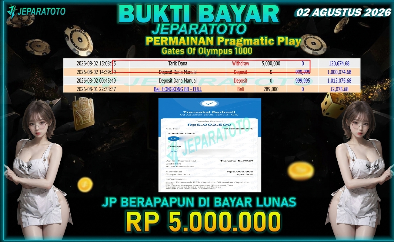 BUKTI KEMENANGAN MEMBER JEPARATOTO I  GATES OF OLYMPUS 1000