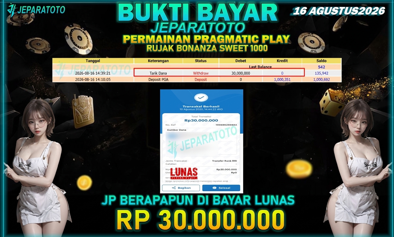 BUKTI KEMENANGAN MEMBER JEPARATOTO I RUJAK BONANZA SWEET 1000