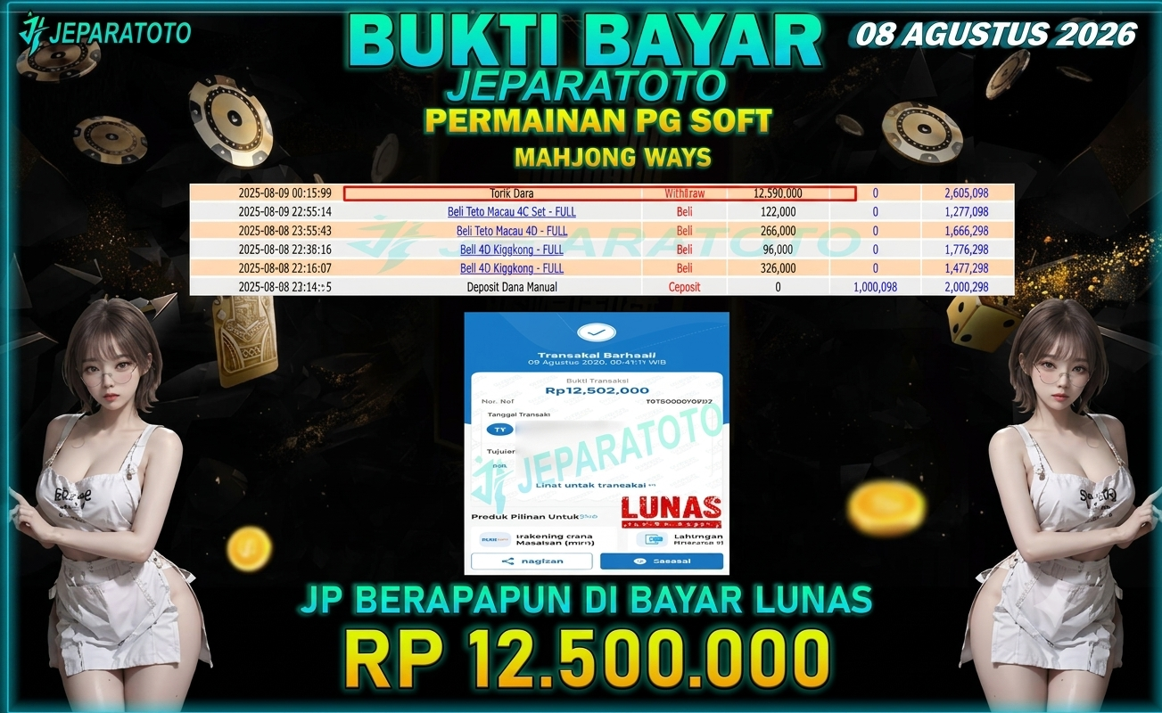 BUKTI KEMENANGAN MEMBER JEPARATOTO I MAHJONG WAYS