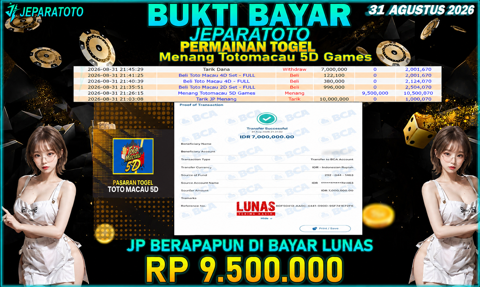 BUKTI KEMENANGAN MEMBER JEPARATOTO I MENANG TOTO MACAU 5D GAMES