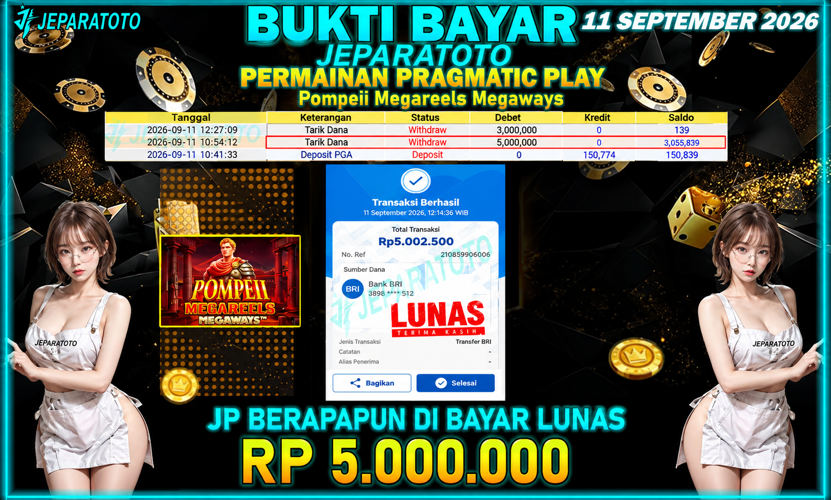 BUKTI KEMENANGAN MEMBER JEPARATOTO I POMPEII MEGAREELS MEGAWAYS