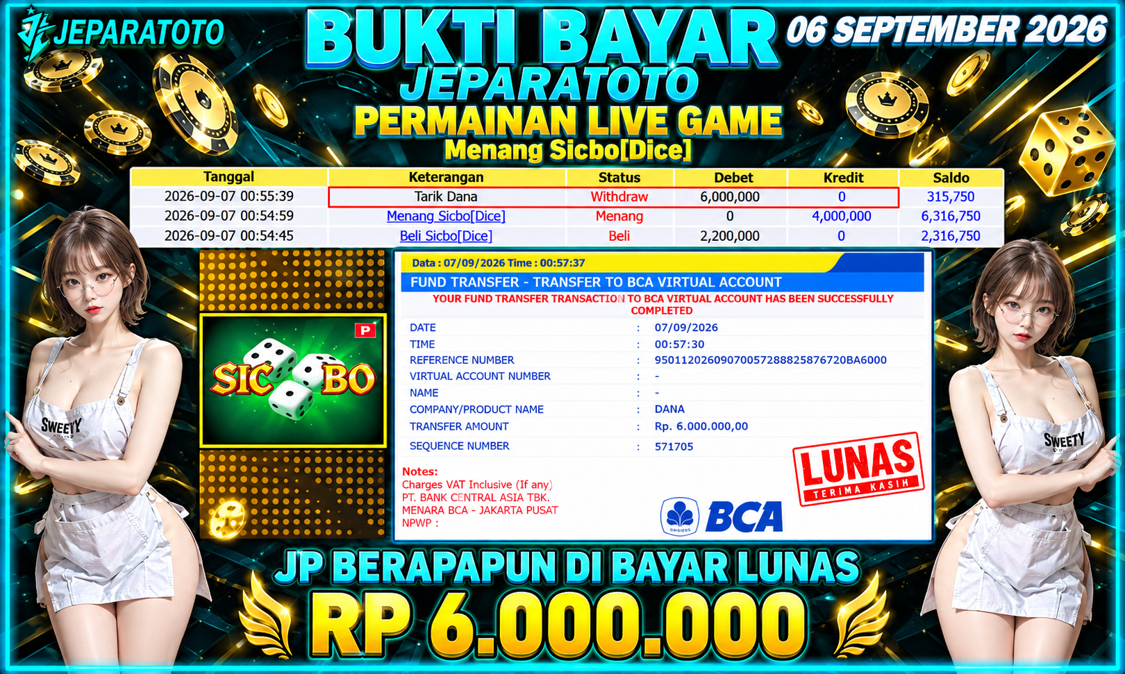 BUKTI KEMENANGAN MEMBER JEPARATOTO I MENANG SICBO