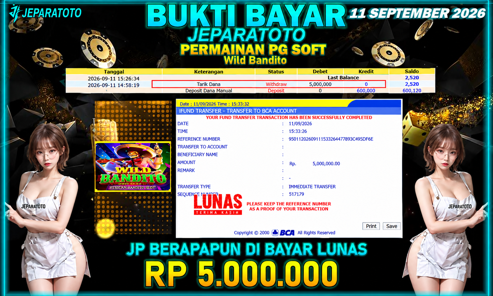 BUKTI KEMENANGAN MEMBER JEPARATOTO I WILD BANDITO