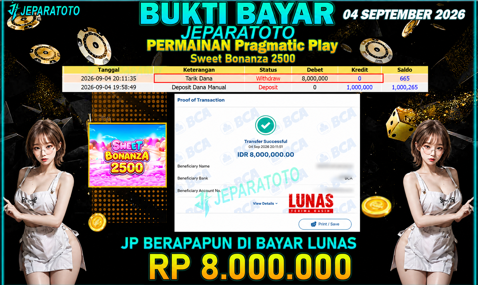 BUKTI KEMENANGAN MEMBER JEPARATOTO I SWEET BONANZA 2500