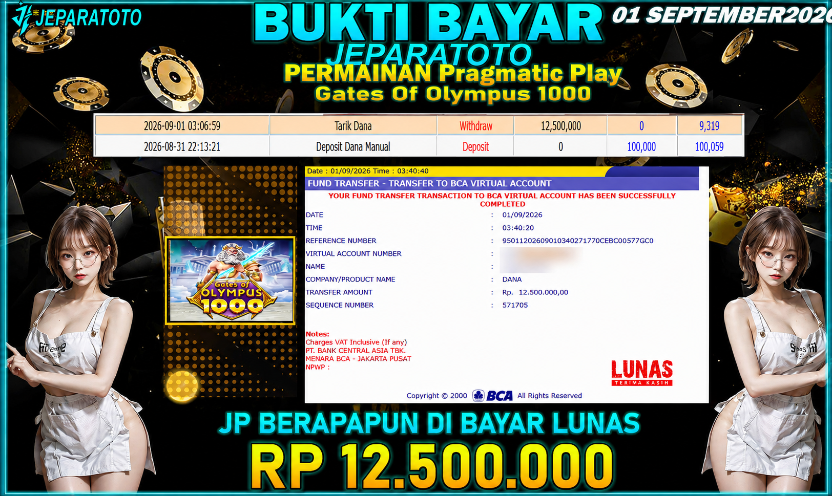BUKTI KEMENANGAN MEMBER JEPARATOTO I GATES OF OLYMPUS 1000